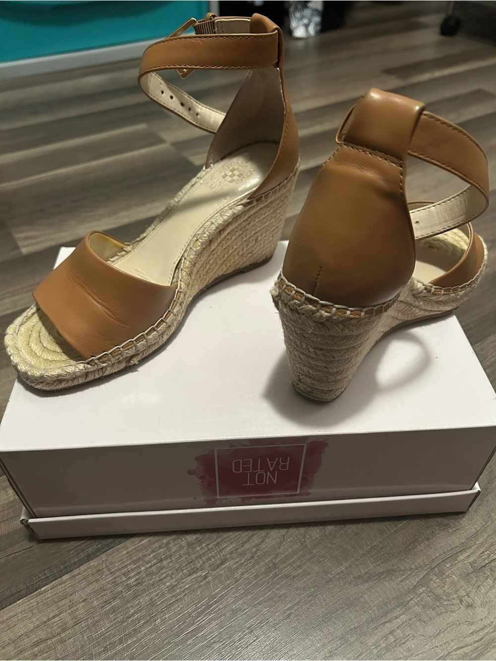 Vince Camuto Cognac Tan Espadrille Wedge Sandals with Ankle Strap